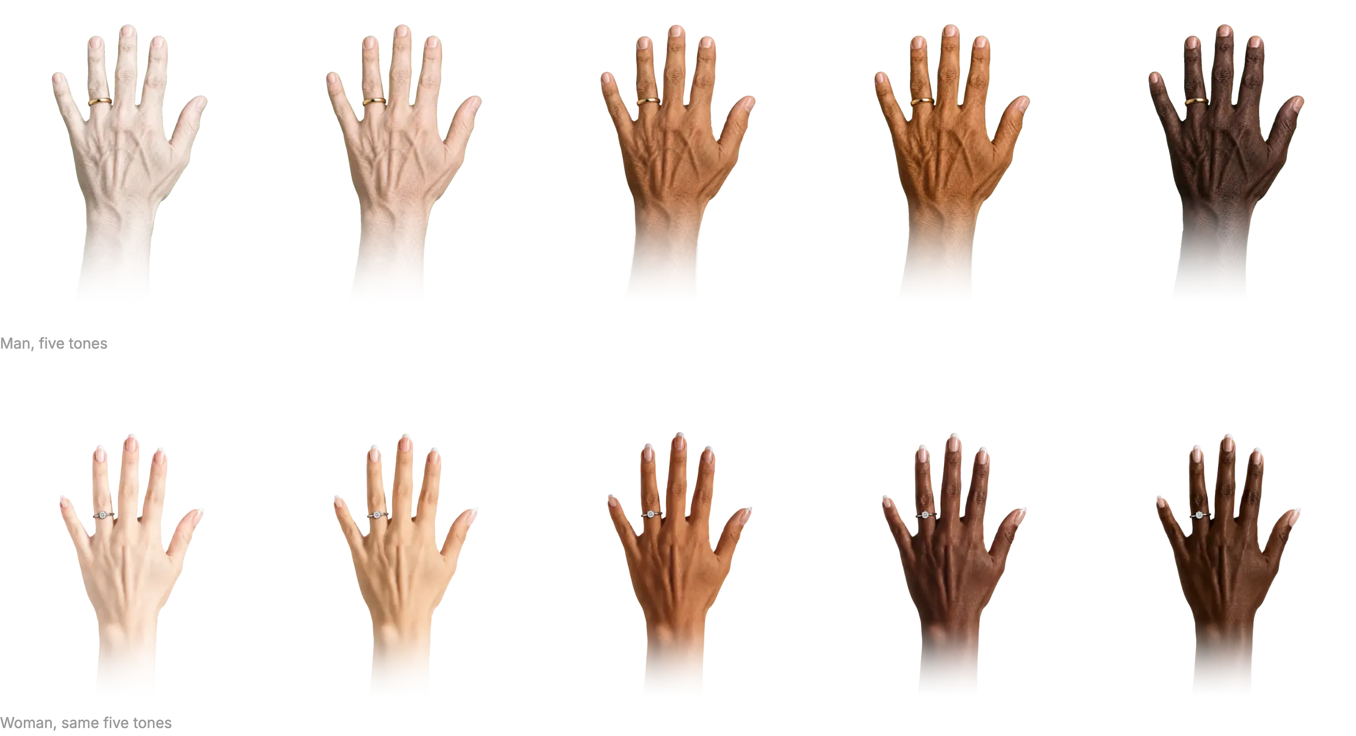 The married hand generated for both genders across five skin tones